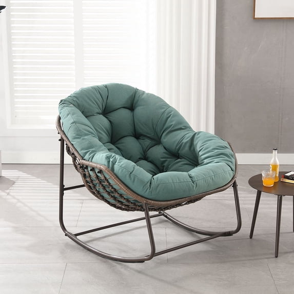 Comfortable Outdoor Rattan Rocking Chair with Padded Cushion Ideal for Front Porch, Living Room, Patio or Garden Perfect for Relaxation and Leisure Time Enjoyment