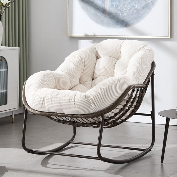 Comfortable Outdoor Rattan Rocking Chair with Padded Cushion Ideal for Front Porch, Living Room, Patio or Garden Perfect for Relaxation and Leisure Time Enjoyment