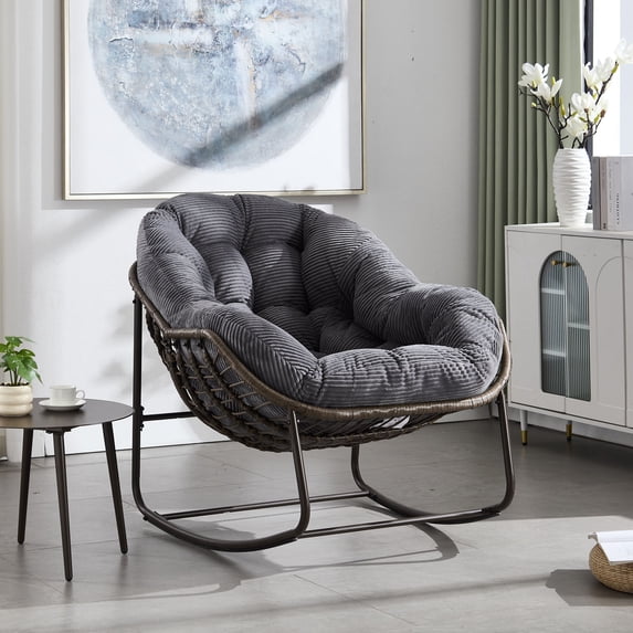 Comfortable Outdoor Rattan Rocking Chair with Padded Cushion Ideal for Front Porch, Living Room, Patio or Garden Perfect for Relaxation and Leisure Time Enjoyment