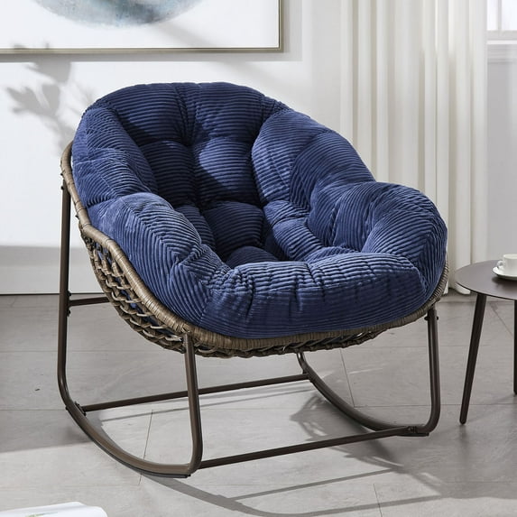 Comfortable Outdoor Rattan Rocking Chair with Padded Cushion Ideal for Front Porch, Living Room, Patio or Garden Perfect for Relaxation and Leisure Time Enjoyment