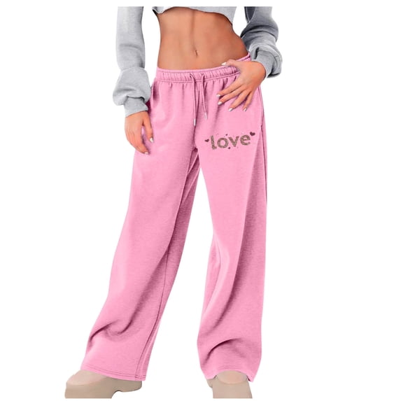 Comfortable Oversize Pants For Women Lace-Up Casual Solid Color High-Waisted Wide-Leg Sports Pink Athletic Pants for Workout (L)Summer Spring And Fall Wear up to 65% off!