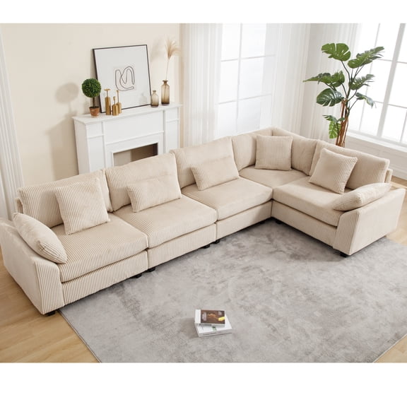 Comfortable Oversized Sectional Corduroy - Beige, , , Combination For Home Living Room In Beige Fabric, Comfortable, Assembly