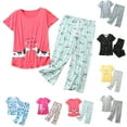 thumbnail image 1 of Comfortable Pajama Set Two Piece Cotton Sleepwear V Neck Short Sleeve with Capri Bottoms, 1 of 4