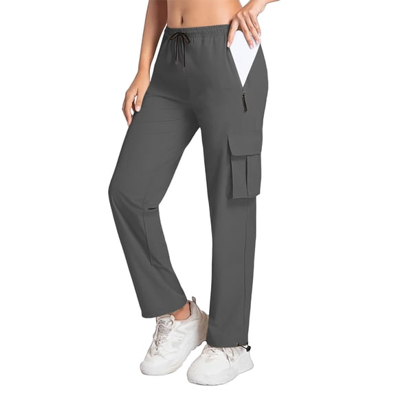 Comfortable Pants for Women Womens Solid Color Waterproof Overalls Zipper Pocket Lightweight Travel Sweatpants Trousers Gray L