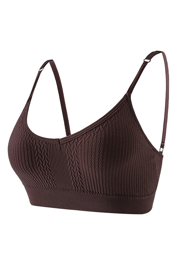 Comfortable Plus Size Wireless Bra Thin Camisole Adjustable Straps Big Chest Gathering Underwear for Everyday Fashion #Coffee,S