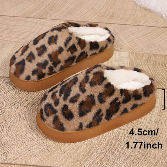 Women's Leopard Print Plush Lined Slippers Indoor Outdoor Memory Foam House Shoes