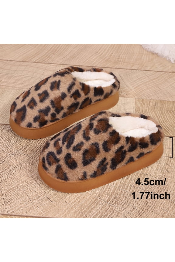 Women's Leopard Print Plush Lined Slippers Indoor Outdoor Memory Foam House Shoes