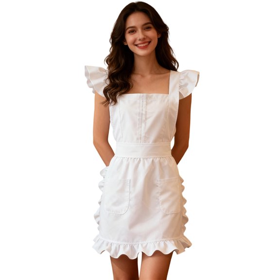 Comfortable Polyester Maid Apron with Ruffle Design Lightweight Serving Apron Suitable for Conventions and Home Activity