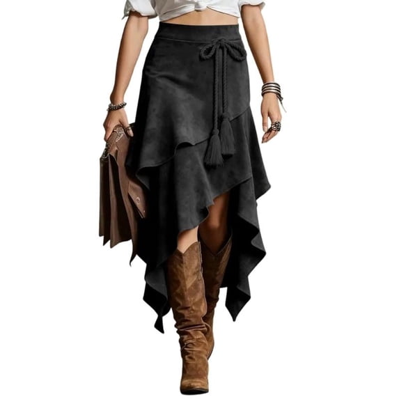 Comfortable Polyester Women Skirt Elegant Western Fringe Knees High ...