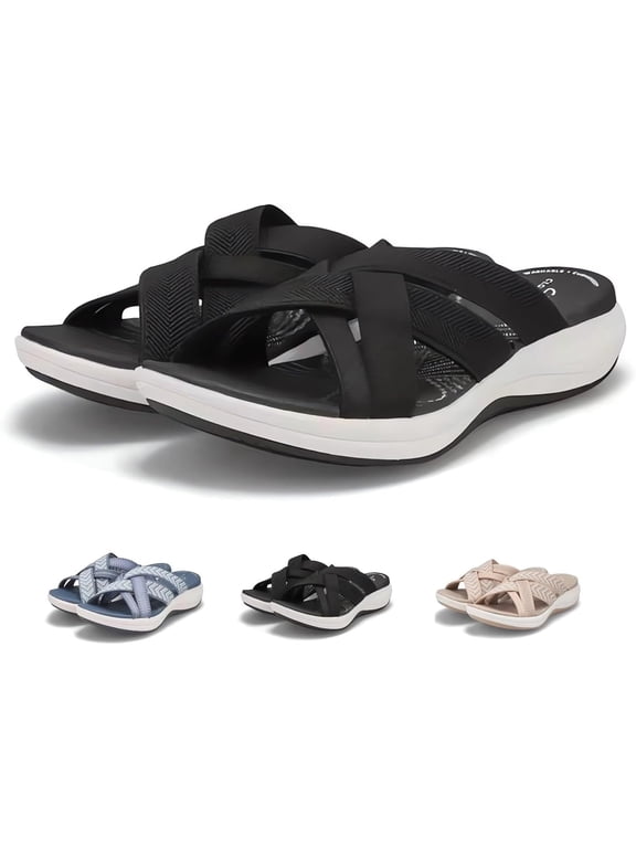 Comfortable Recovery Orthopedic Walking Plantar Fasciitis Slides Sandals for Women with Arch Support Wide Width