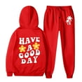thumbnail image 1 of Comfortable Red Hoodie and Sweatpants Set 'Have a Good Day' Graphic Design Unisex Casual Wear, 1 of 3