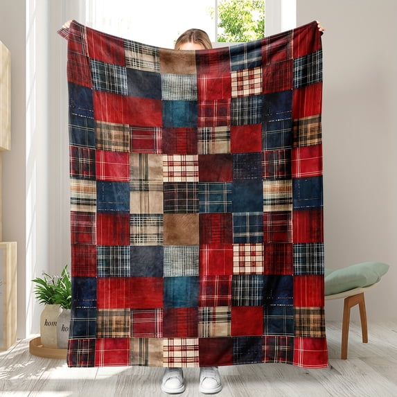 Comfortable Retro Buffalo Plaid Flannel Blanket - Soft and Warm, Suitable for Sofa, Bed, Office, and Travel - Ideal Christmas or Birthday Gift
