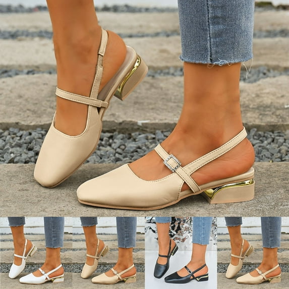 Comfortable Sandals for Women Chunky Heel Closed Toe Summer Daily Shoes Fashion Casual Spring Summer Comfortable Solid Color Buckle Back Hollow Thick Heel Sandals