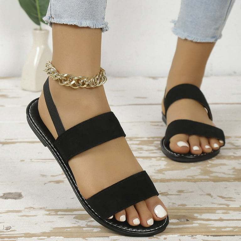 Comfortable Sandals for Women Sandals Durable Summer Sandals Beach Sandals for WomanLadies Summer Casual Retro Colour Blocking Beach Non Slip Outside Wear Large Size Soft Leather Flat SBlack39 Walmart...