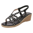 thumbnail image 1 of Comfortable Sandals for Women Summer Rhinestone Sandals Thick Soled Wedge Heels Platform Bow Rhinestone Women's Shoes Black 38, 1 of 1