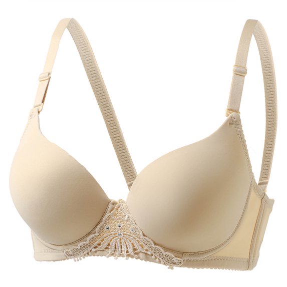 Comfortable Seamless Full Coverage Bra for Women Underwire Bras with Soft Support Deep V Neck Solid Balconette Beige XL