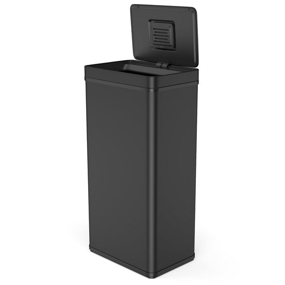 18.5 Gallon Smart Automatic Trash Can with Deodorizer Compartment, Assemble Stainless Steel Large Capacity Garbage Can - Black