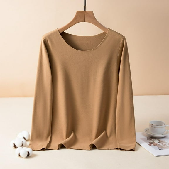 Comfortable Shirts for Women Solid Color Under Layering Shirts with Long Sleeve Crew Neck Cotton Casual Stretch Elastic Fitted Blouses Tops Autumn Fashion Plus Size