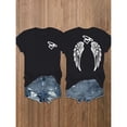 thumbnail image 1 of Comfortable Short Sleeve Round Neck Womens Double Sided Wings Heart Graphic Tee T Shirt Tops Black S-5XL, 1 of 5