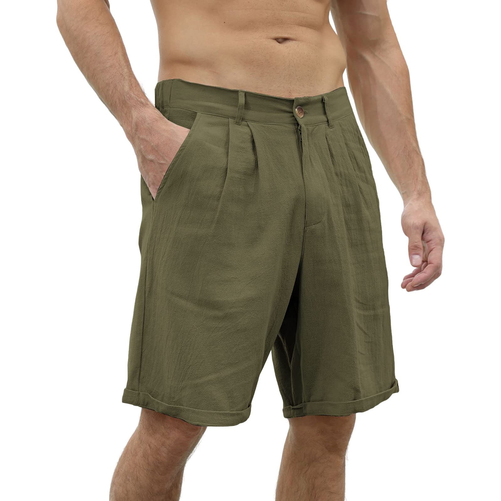 Comfortable Shorts! Men's Linen Beach Shorts Cotton Classic Shorts With