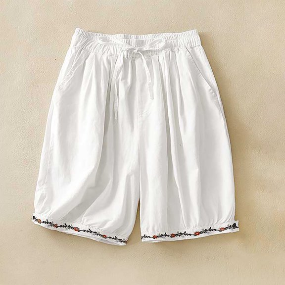 Comfortable Shorts for Women Dgankt Women's Fashionable Solid Color Linen Loose Pocket Casual Trousers Middle Pants Shorts