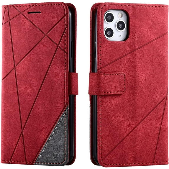 Comfortable Skin-Friendly PU+TPU Flip Phone case for iPhone 14 13 12 11 8 7 6 S X XS XR Plus Pro Max Mini SE Protective Cover Unique Full wrap-Around Anti-Drop Bumper(Red,14 Pro max)