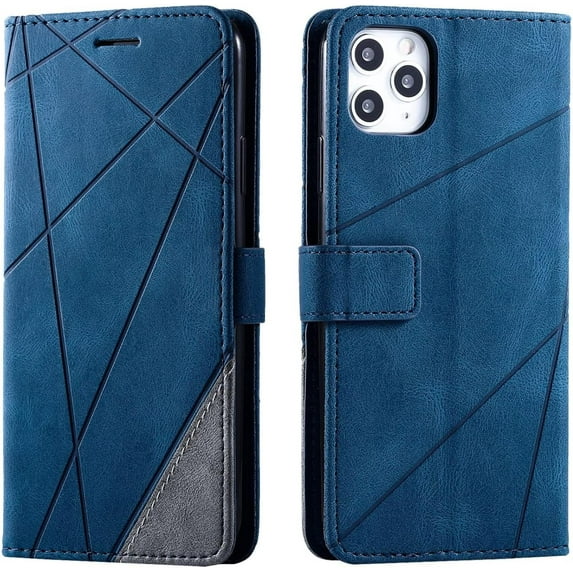 Comfortable Skin-Friendly PU+TPU Flip Phone case for iPhone 14 13 12 11 8 7 6 S X XS XR Plus Pro Max Mini SE Protective Cover Unique Full wrap-Around Anti-Drop Bumper(Blue,7/8)