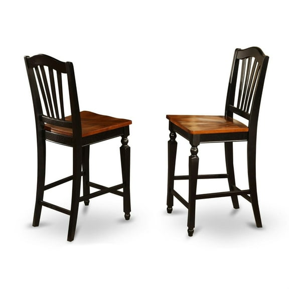 Comfortable Slatted Back Bar Stools | High-Quality Asian Rubberwood | Black & Cherry Finish | Customizable Wood Seat | Counter Height Dining Chair