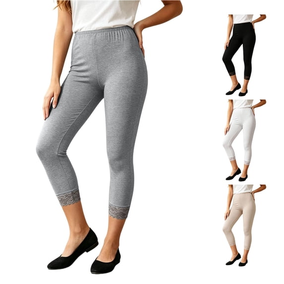Comfortable Slim Fit Midi Leggings with Breathable Lace Detailing for – Soft Material for Everyday Wear Shorts plus Size Women M