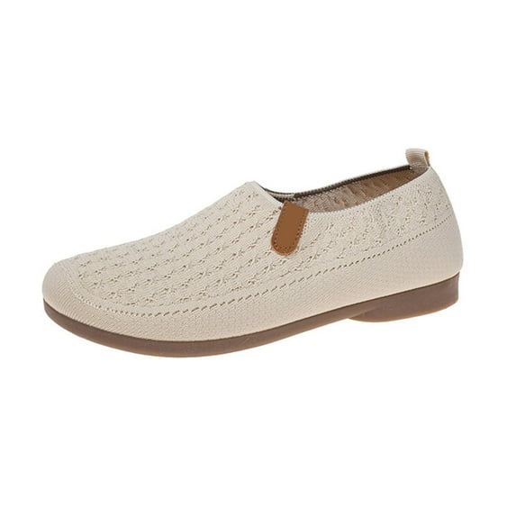Comfortable Slip-On Loafers for Women, Casual Round Toe Flat Shoes, Breathable Knit, Versatile Everyday Footwear White,40