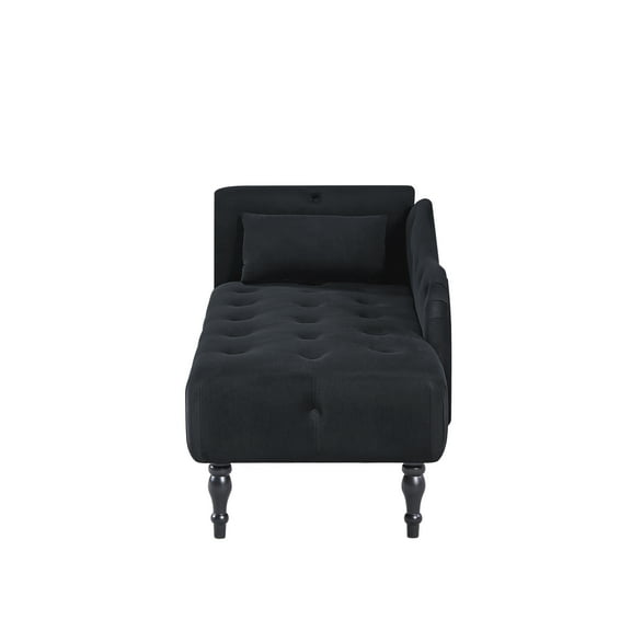 Comfortable Sofas Aijia 60.6" Velvet Chaise Lounge Buttons Tufted Nailhead Trimmed Solid Wood Legs with 1 Pillow,Black (Left Arm Design as Shown in the Picture),Modern Sofas
