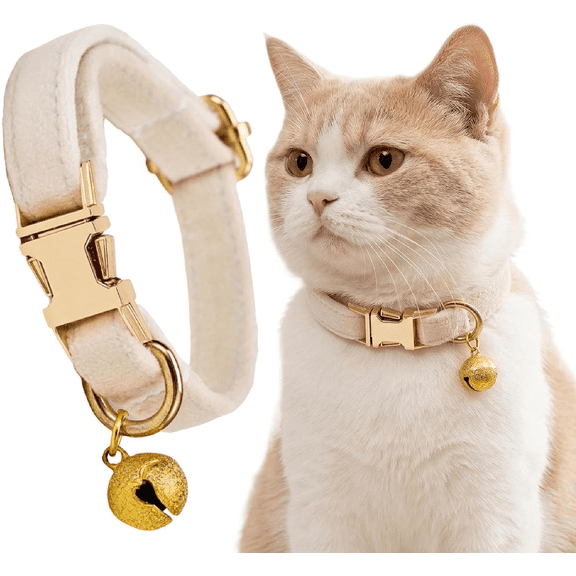 Comfortable Soft Adjustable Cat Collar for Small/Medium Cats – Polyester Kitten Collar with Breakaway Safety Buckle, Pet Accessory for Indoor & Outdoor Use (RL Off-White, 1 PC)