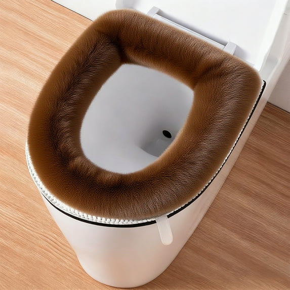 Comfortable Soft Bathroom Toilet Toilet Seat Cover Bathroom Soft Warm Washable Toilet Mat Winter Warm, Coffee