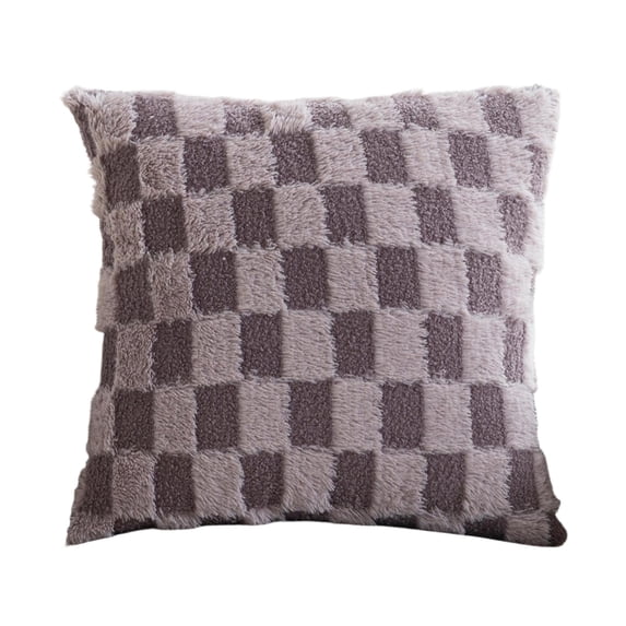 Comfortable Soft Faux Fur Throw Pillow Covers with Three Dimensional Craftsmanship,Decorative Pillow Cases Checkered 18x18 Set Square Cushion Covers for Couch Living Room Bedroom Farmhouse Decor