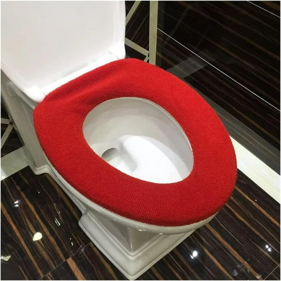 Comfortable Soft Multicolor Bathroom Toilet Set Thickening Washable Toilet Seats Cover Toilet Mat Winter Warm O Ring Potty Sets (Color : Rojo)