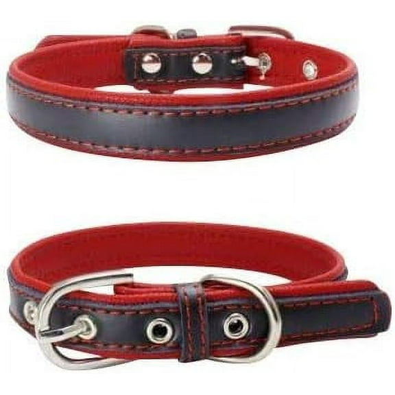 Comfortable Soft Touch Leather Dog Collar Adjustable Durable Anti-Rust Alloy Loop Ring for Tags & Leash Attachment Multiple Sizes to Fit Any Breed (X-Small, Red)