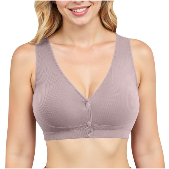 Comfortable Sports Bra New Older Women Bras Breathable Front Closure Bra Daily Comfortable Wireless Bras for Women Style B-1 Purple