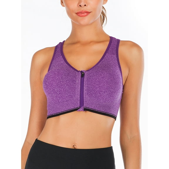 Comfortable Sports Bra Shockproof Professional Fitness Underwear Padded Bras with Removable Pads Zipper Yoga Bras