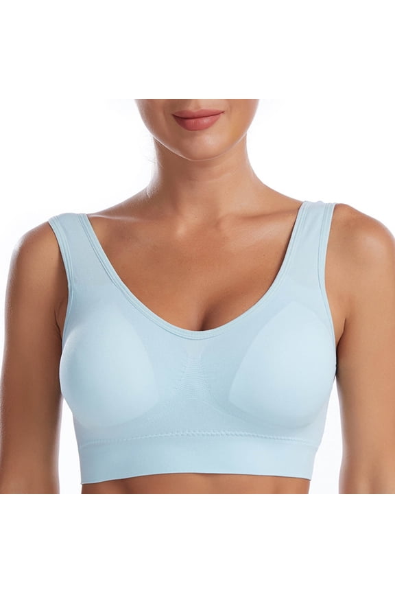 Comfortable Sports Bras New Ladies Seamless Comfortable One-Piece No Underwire Vests Breathable Gathering Bra Woman Underwear Style B-21 Light Blue