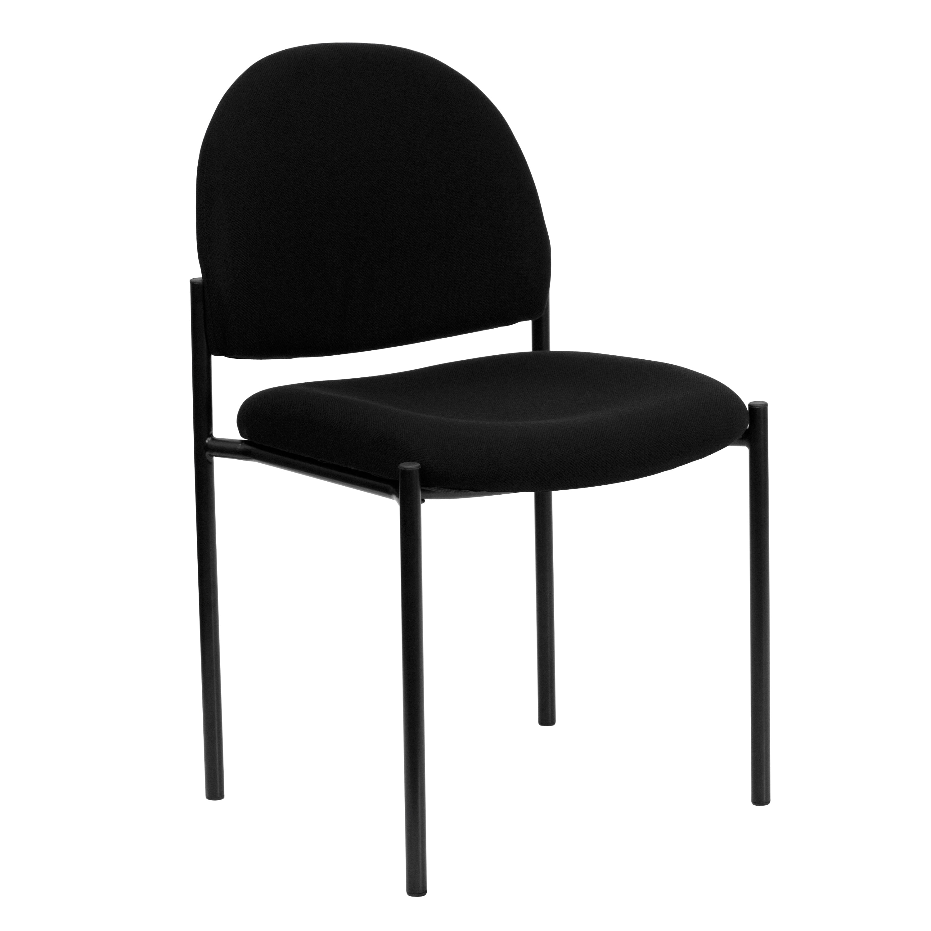 Black Fabric Stackable Metal Side Reception Chair with Contoured Cushions