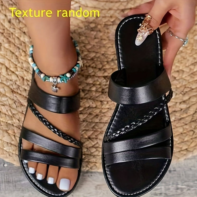 Comfortable Stylish Women s Braided Sandals Open Toe Non Slip Casual Flat Beach Slides with Secure Ankle Strap Walmart