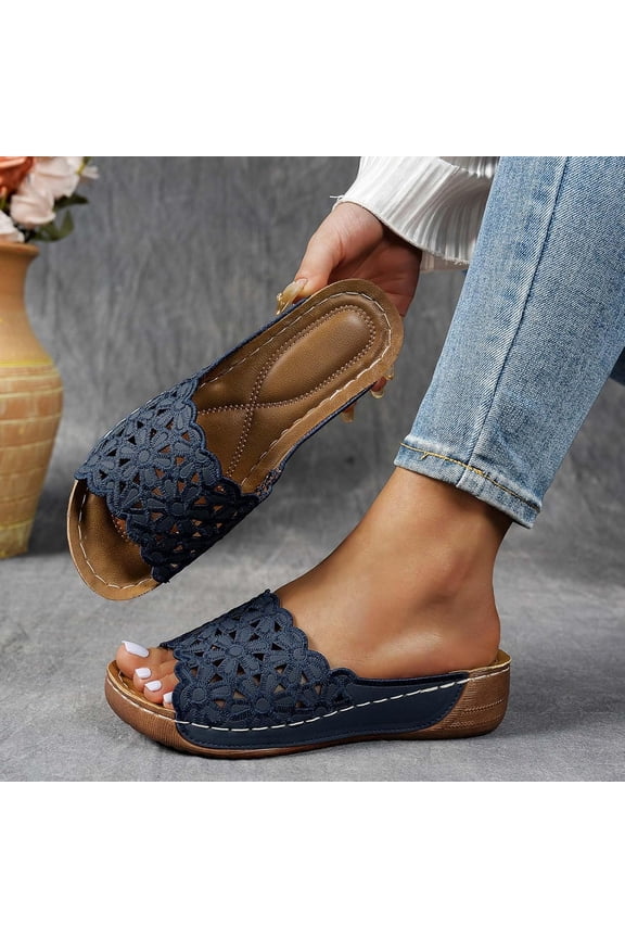 Comfortable Supportive Footbed Sandals,Women's Flowers Decor Arch Support Open Toe Breathable Summer Platform Wedge Sandals Slides