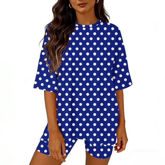 Comfortable Sweatsuits for Women Women's 2 Piece Matching Sets Loungewear Casual Summer Airport Travel Outfits Oversized Shirts Biker Shorts Suit Blue XXL