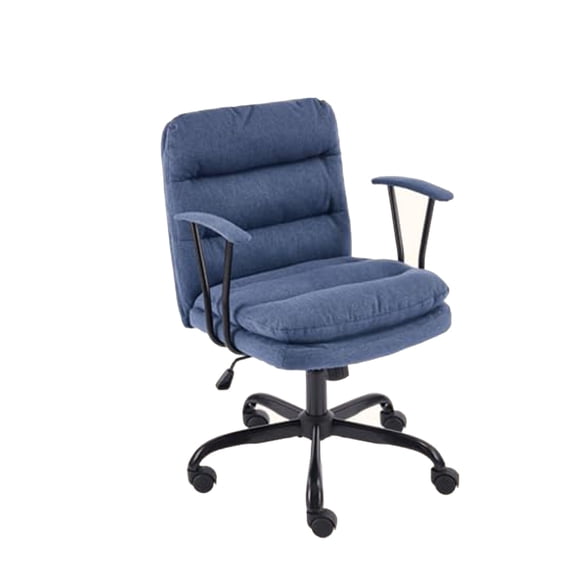 Comfortable Swivel Office Desk Chair with Removable Armrests, Adjustable Height, and Choice of Rolling Wheels or Stationary Feet, Linen Fabric in Blue, Ideal for Sewing, Makeup, or Study Use