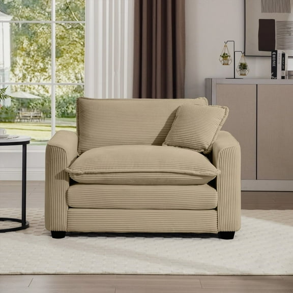 Comfortable Tan Corduroy Fabric Sofa - Features Ergonomic Design & Cloud-Like Cushions