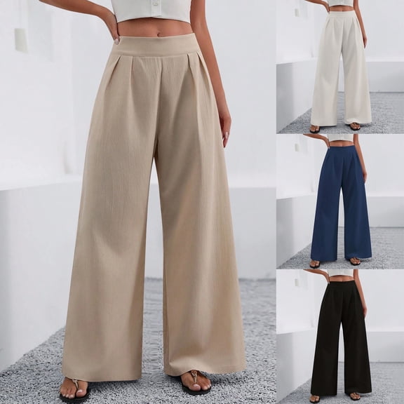 Comfortable Trousers Pants For Women Solid Color Versatile Straight Tube High Waisted Commuting Suit Wide Leg Khaki Sports Outfits (2XL)