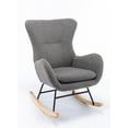 thumbnail image 1 of Comfortable Upholstered Fabric Rocking Chair Padded Seat with Solid Rubber Wood Leg, Mid Century Modern Metal Fram Lounge Arm Chair for Living Room Bedroom, Grey, 1 of 7