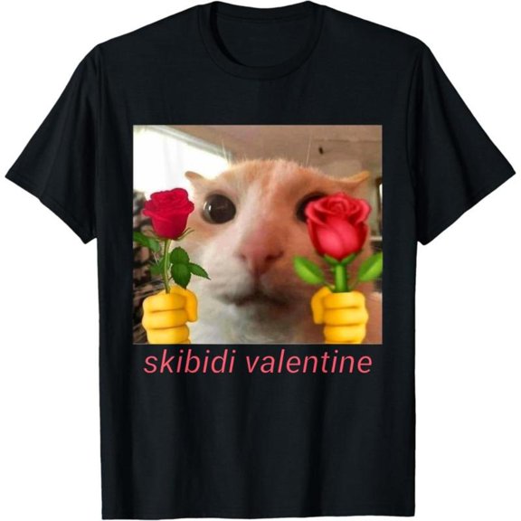Comfortable Valentine Cat Graphic Tee Humor T Shirt Tops Short Sleeve Round Neck Black S-5XL