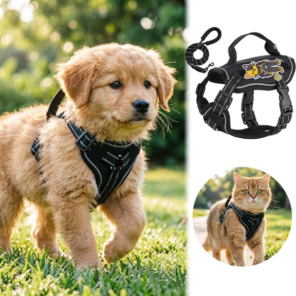 Comfortable Vest Style Harness for Dogs and Cats, No-Pull Adjustable Soft Breathable Mesh with Reflective Chest Strap, Secure Quick Release Buckle