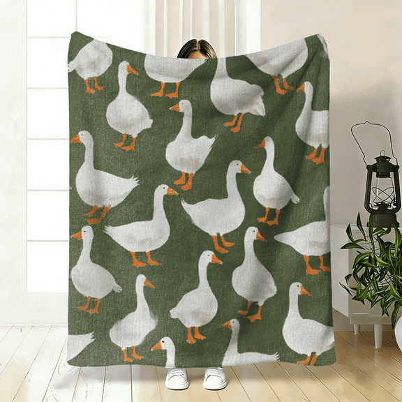 A Comfortable White Goose Pattern Flannel Blanket, Perfect Gift, Soft High-Definition Digital Print, Soft and Breathable 100 Polyester Fiber, Suitable for All Seasons, Gift for Family and Friends